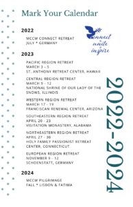 2022-2024 Regional Retreat Dates listed