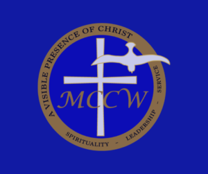 MCCW Logo with dove, cross, and a visible presence of Christ through spirituality, leadership, and service