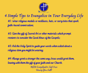 4 Simple Steps to Evangelize in Your Everyday Life graphic - tips are spelled out in article above