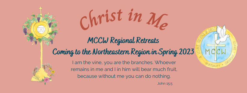 Regional Retreat Announcement with Northeastern Region identified, with their regional wreath at the bottom of the Monstrance